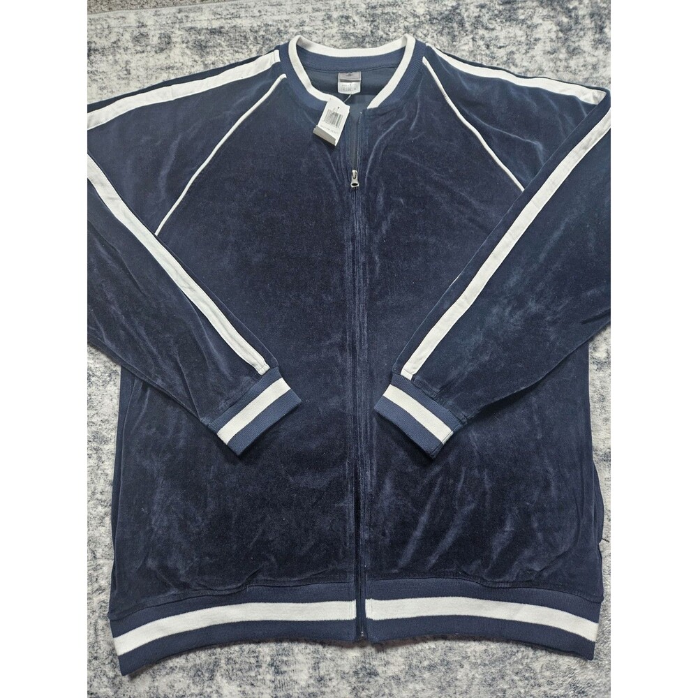Vintage Foot Locker Jacket Mens XL Blue White Velour Track Full Zip Jacket NWT